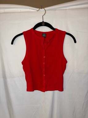 Wild Fable Women's Rib-Knit Button-Front Tank Top - Red